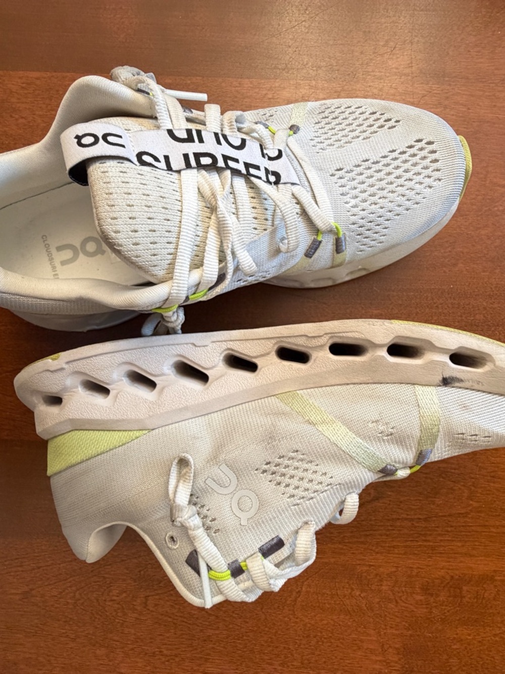 Grey and White Sneakers with Neon Green Accent - Picture 2 of 6